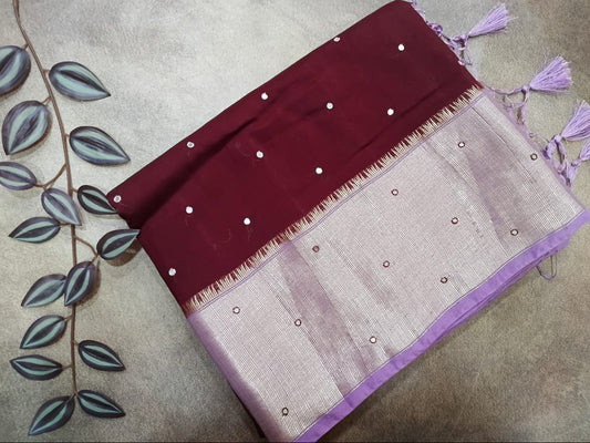 maroon semi raw silk saree