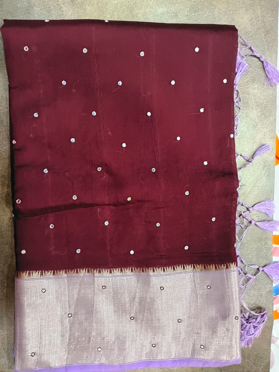 maroon semi raw silk saree