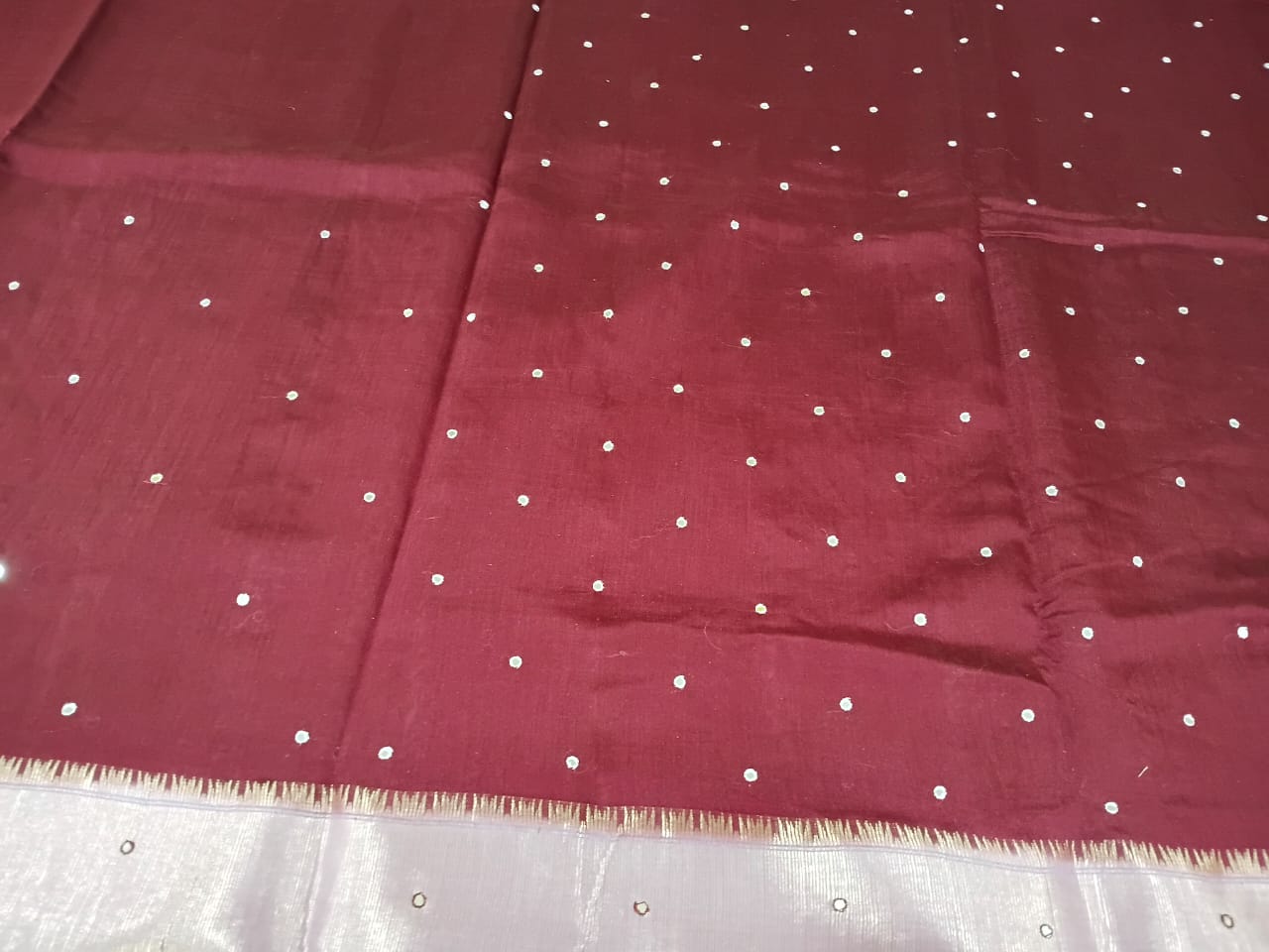 maroon semi raw silk saree
