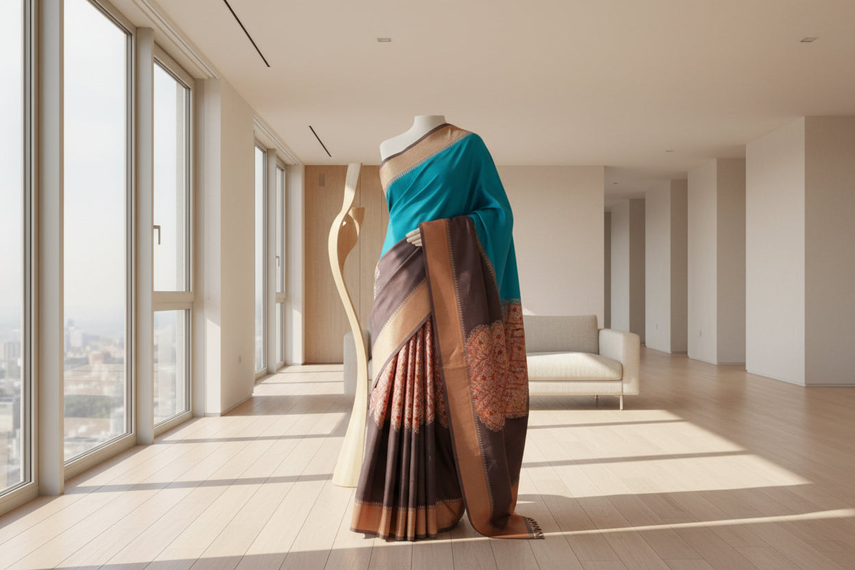 Decorative fabric with intricate patterns on a white surface