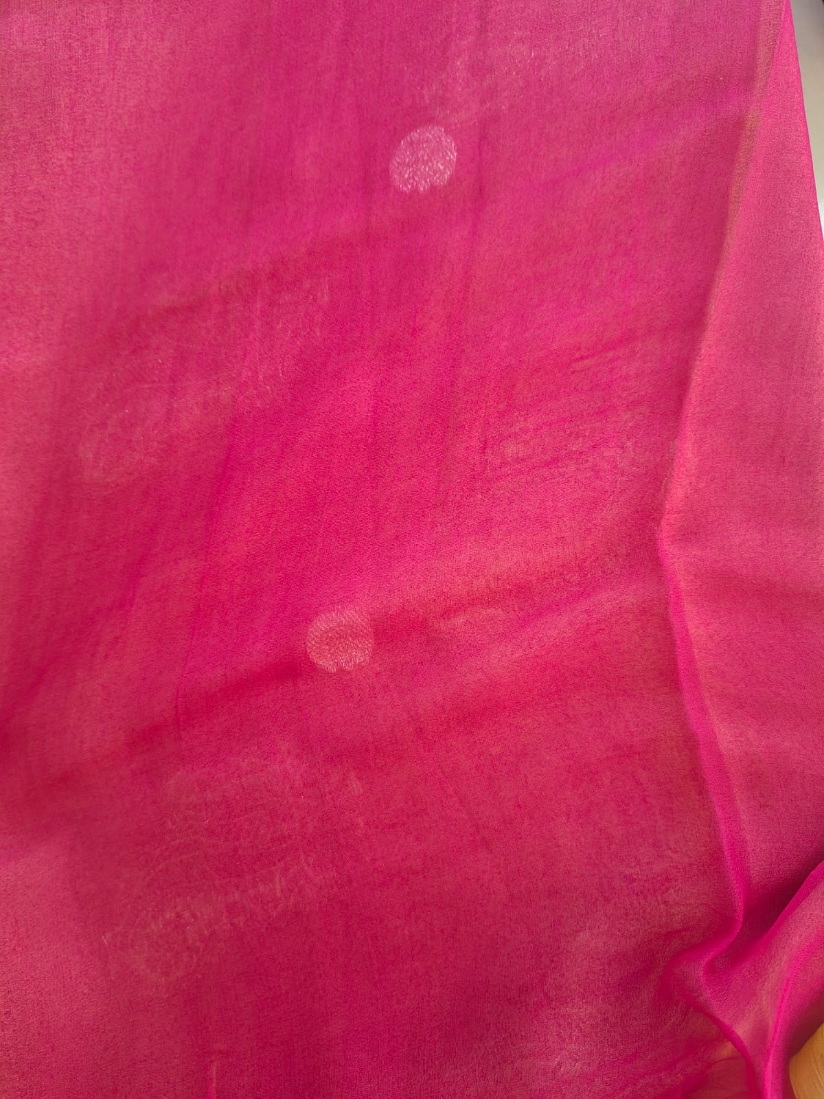 mustrad Benaras  with pink border pure chiffon saree