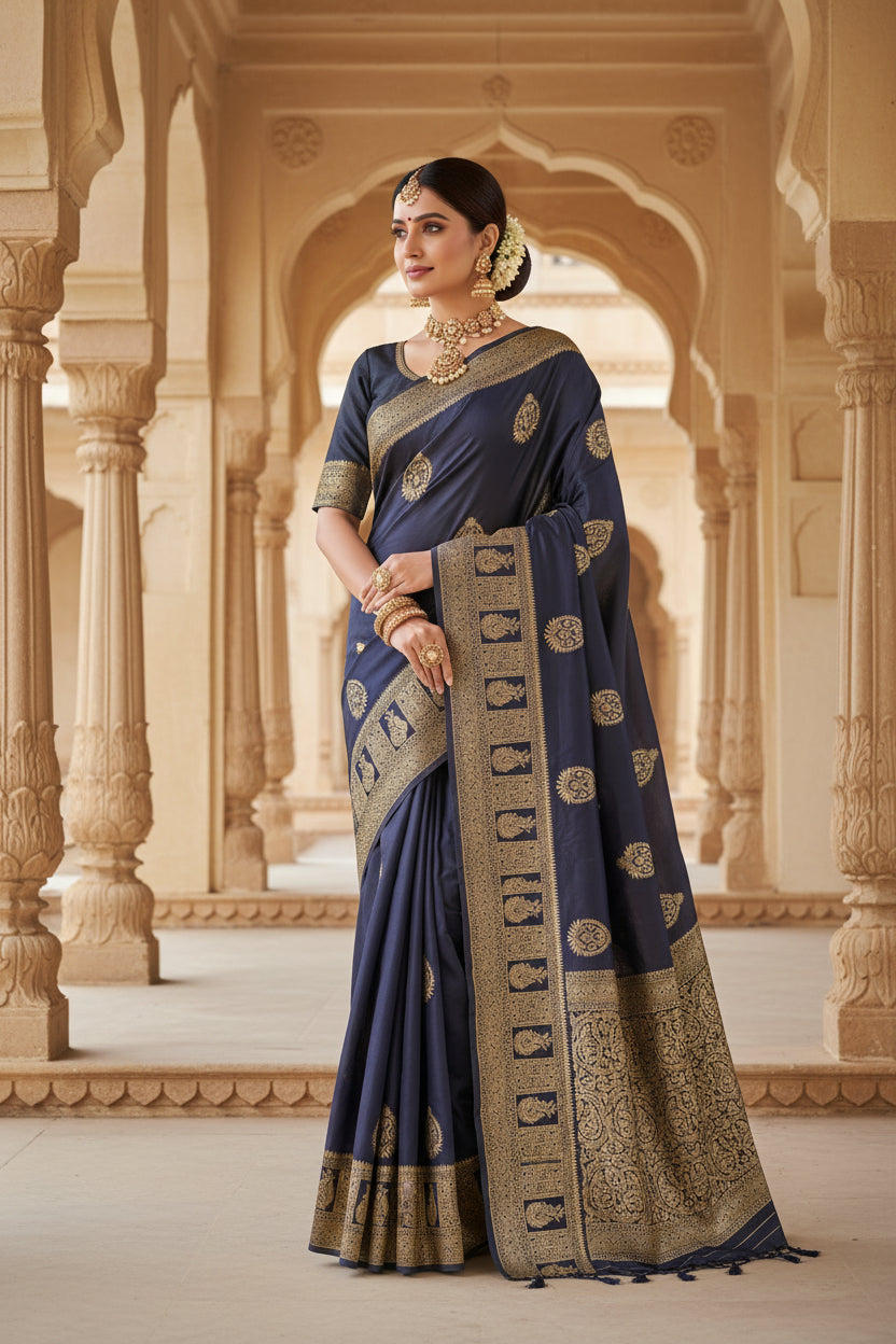 Dark purple fabric with gold embroidery on a white background