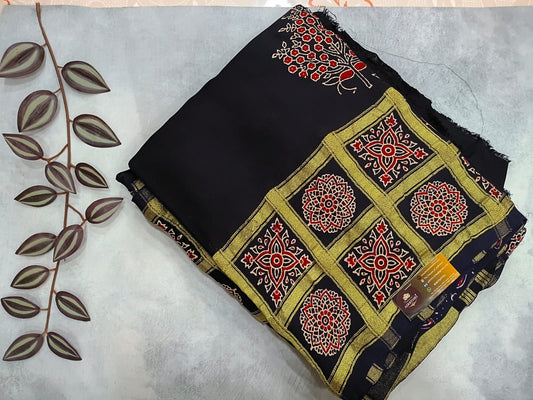red ajrak modal silk saree
