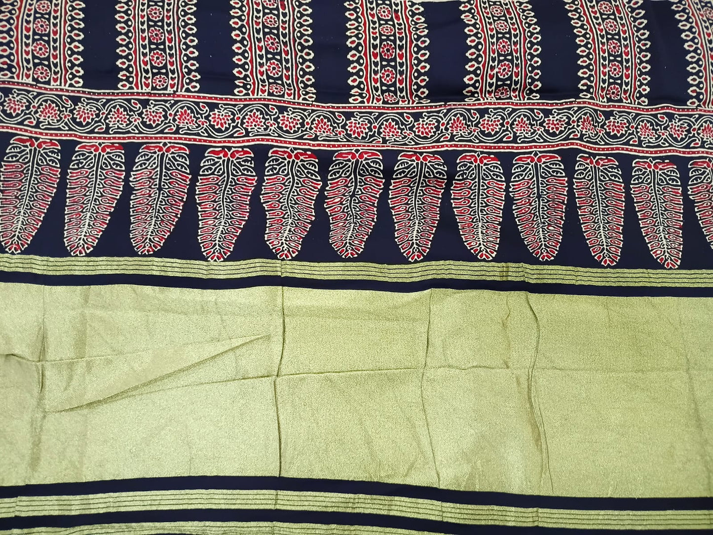 red ajrak modal silk saree