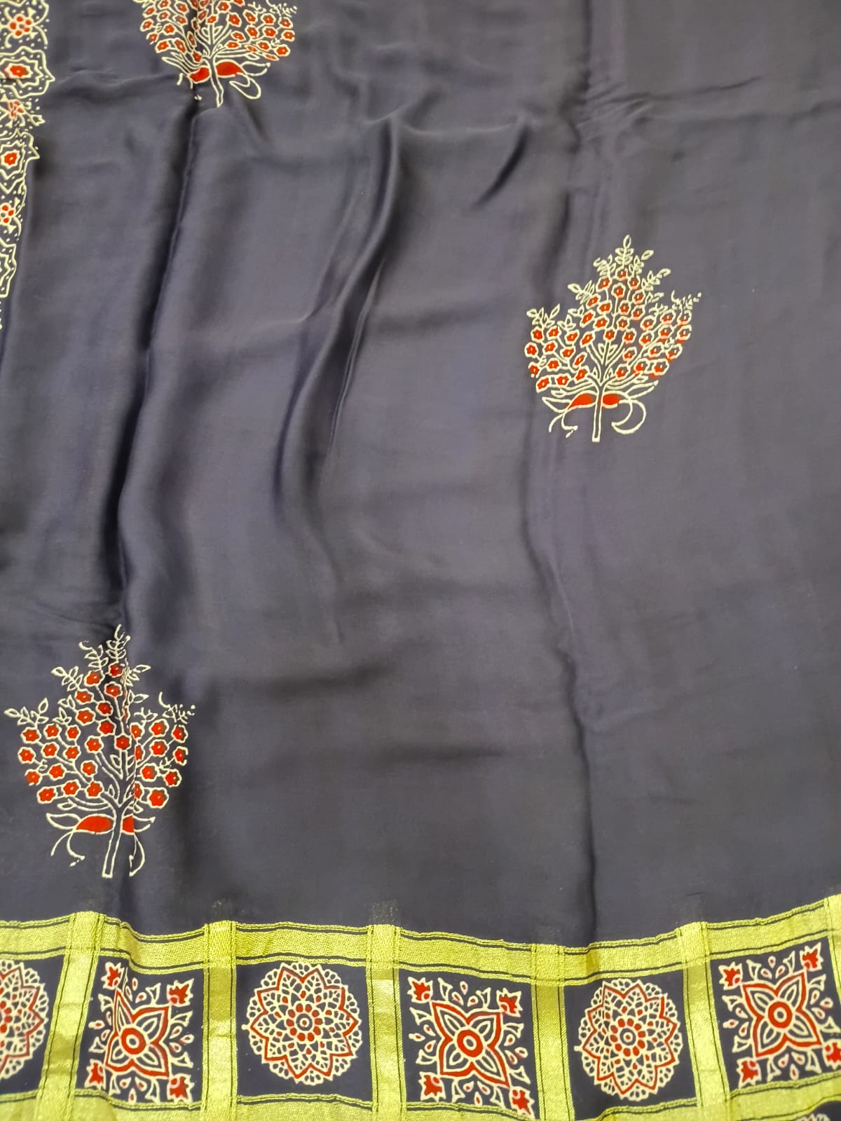 red ajrak modal silk saree