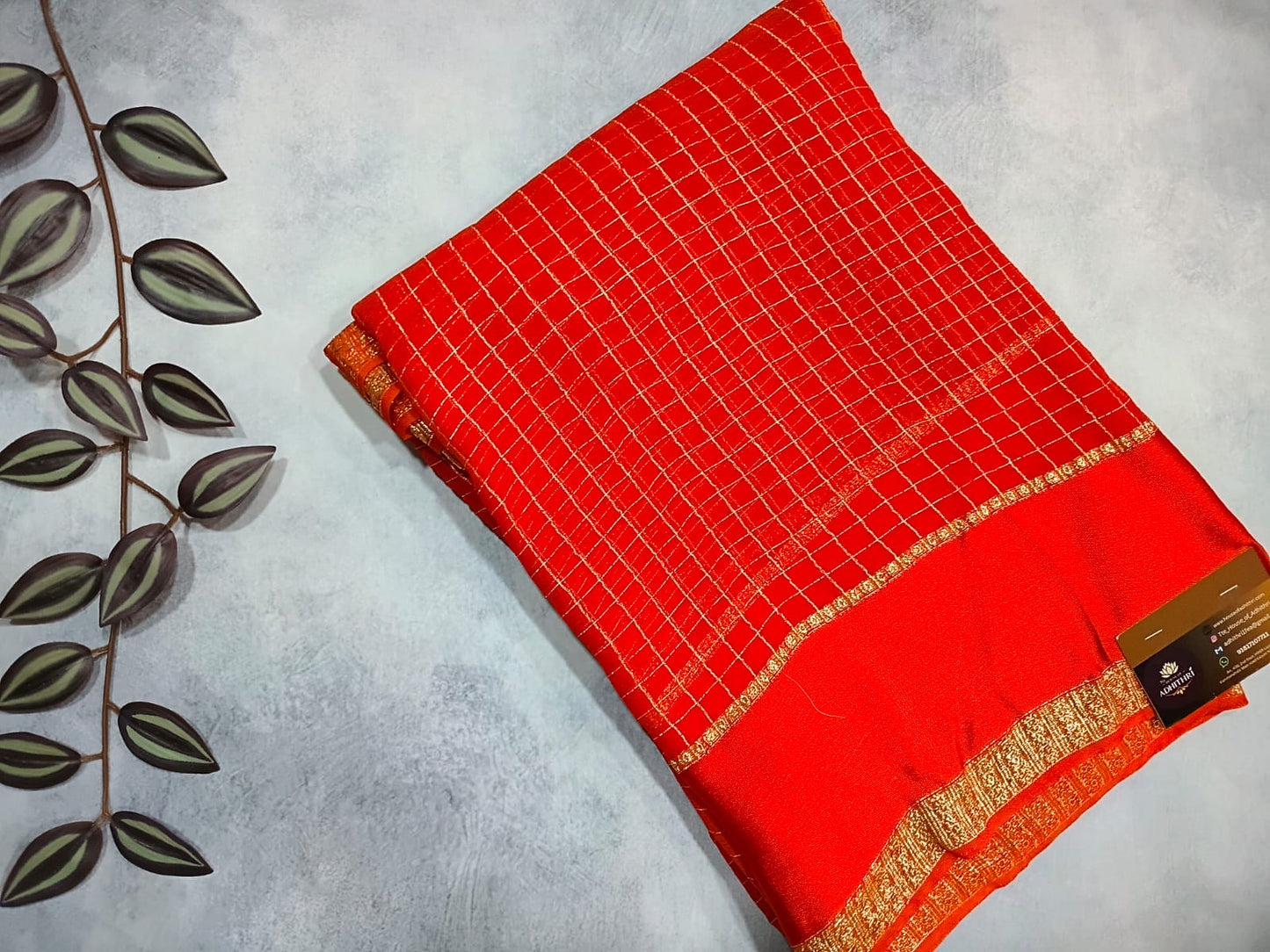viscose georgette satin border- orange