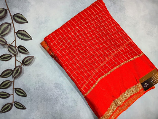 viscose georgette satin border- orange
