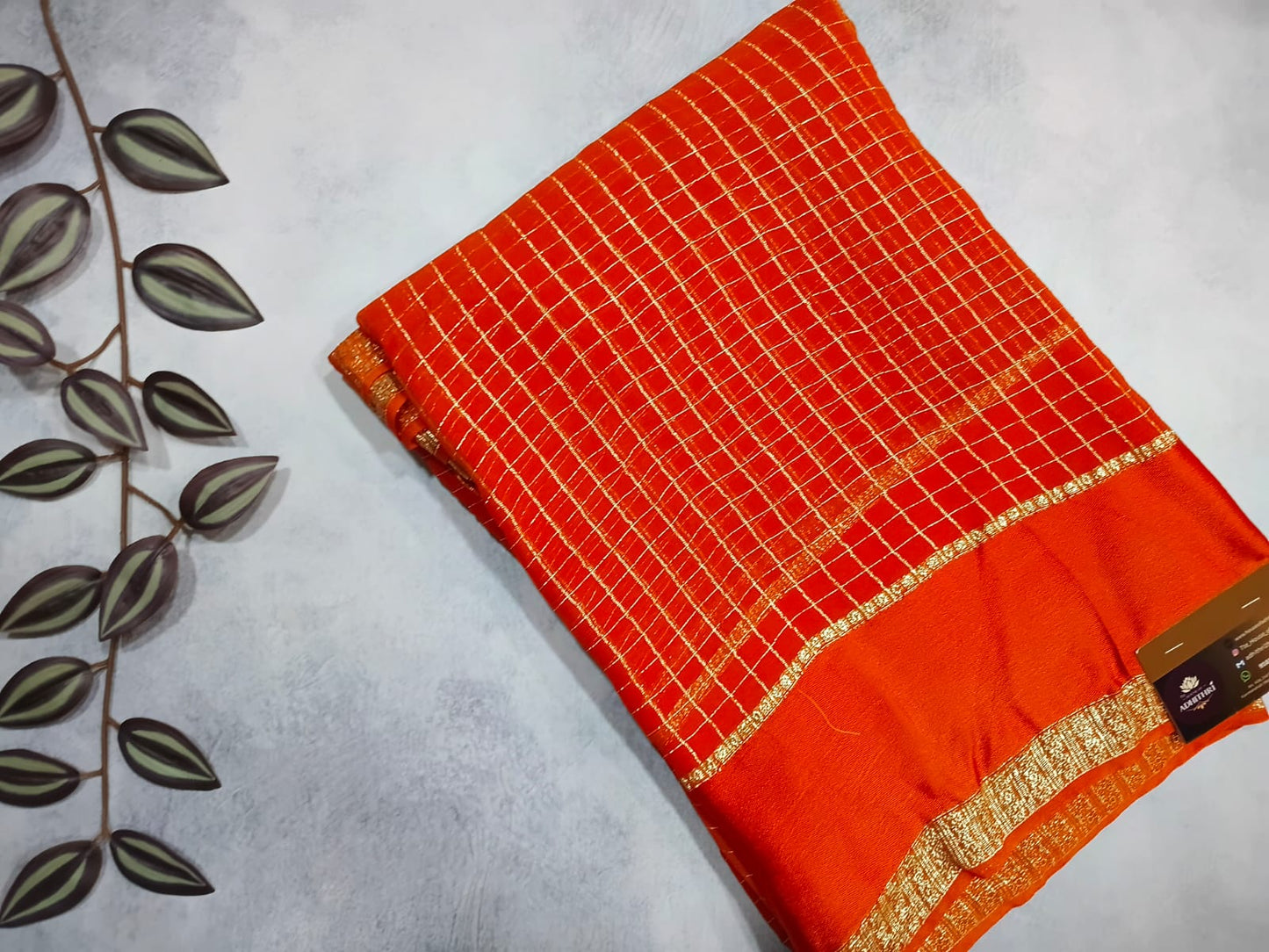 viscose georgette satin border- orange