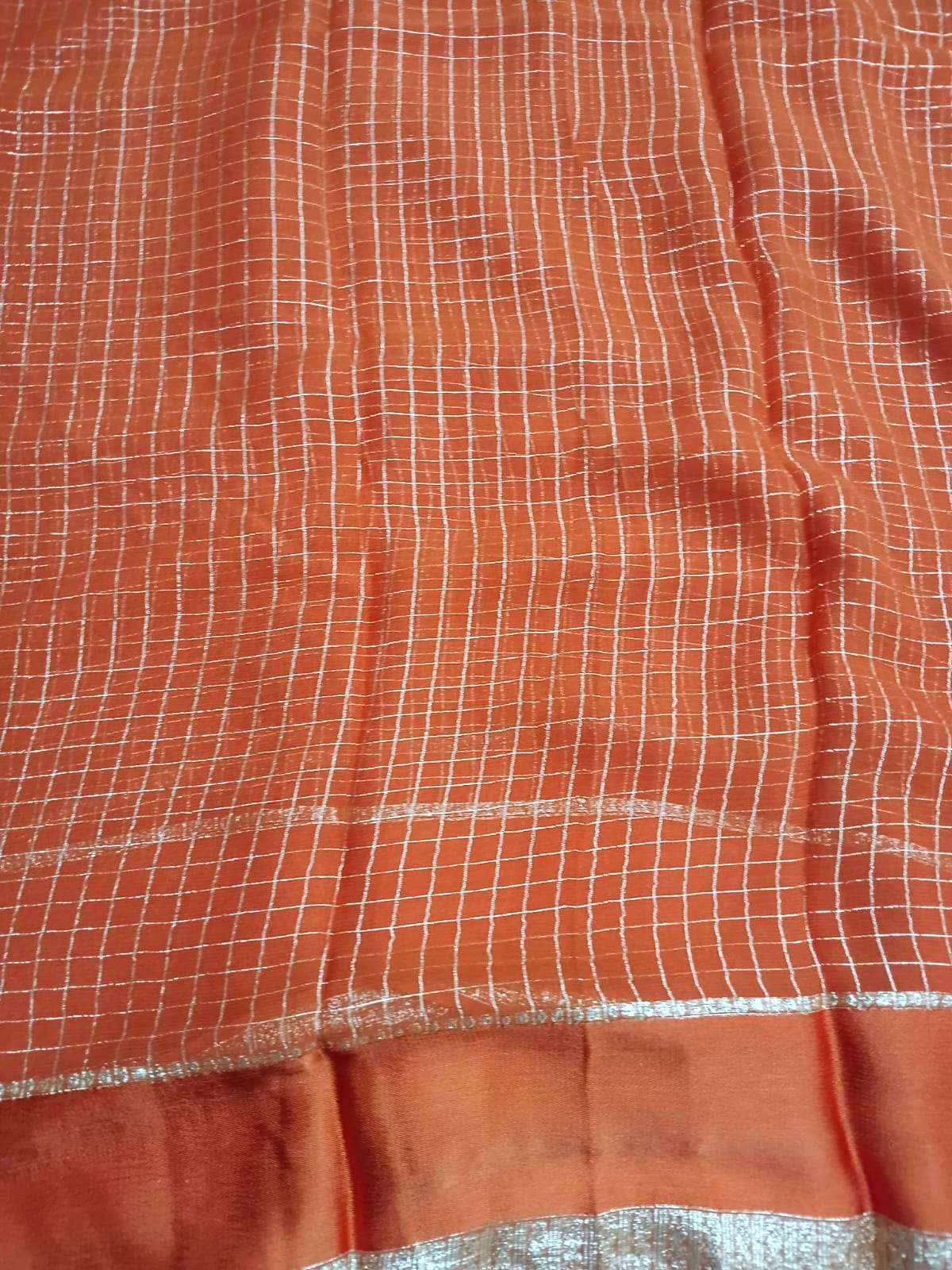 viscose georgette satin border- orange