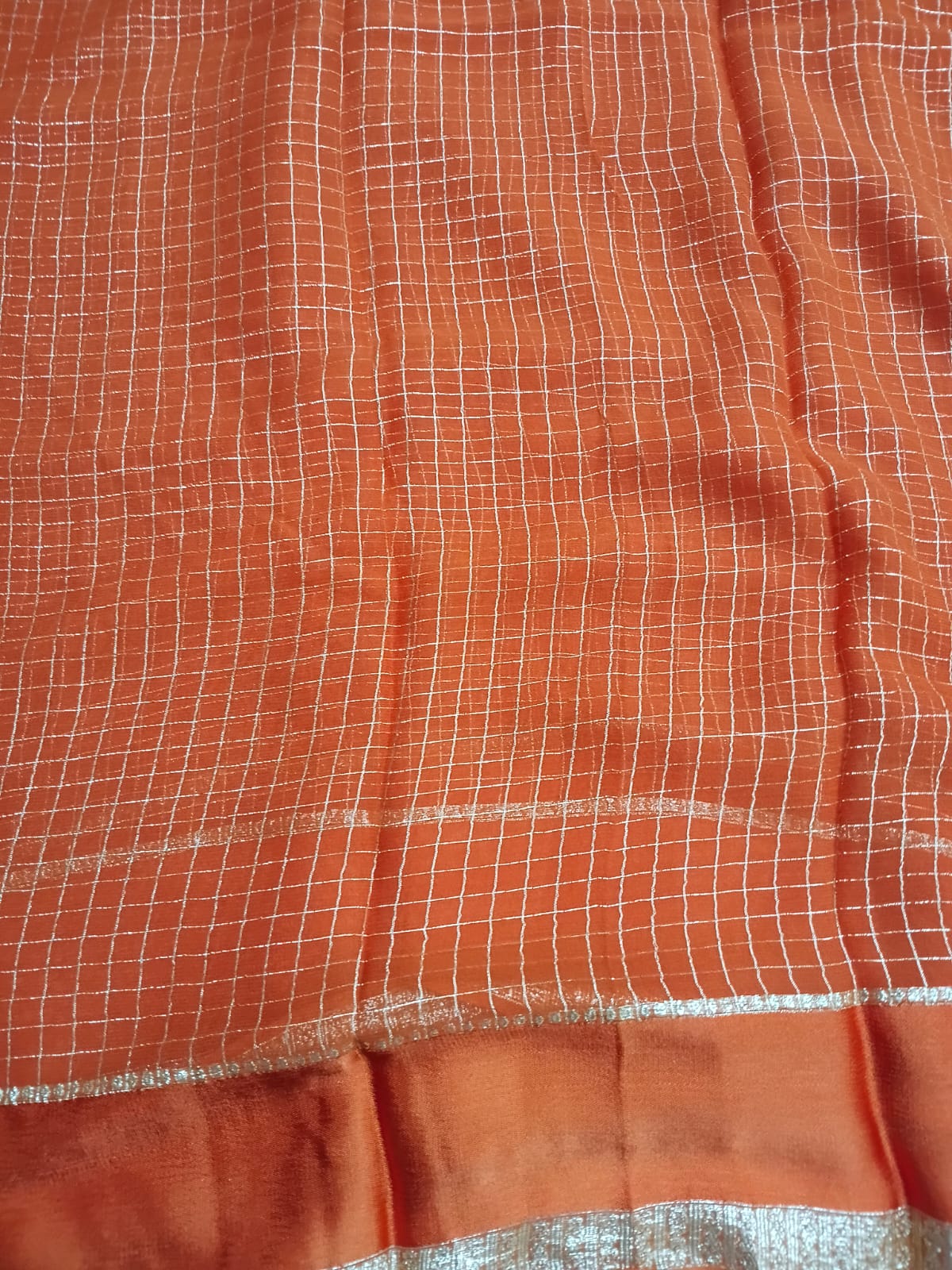 viscose georgette satin border- orange