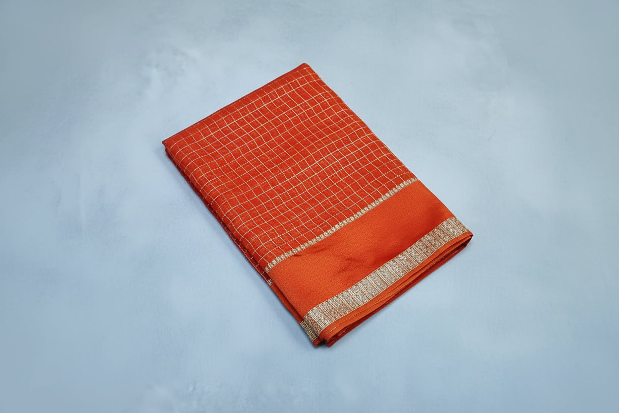 viscose georgette satin border- orange