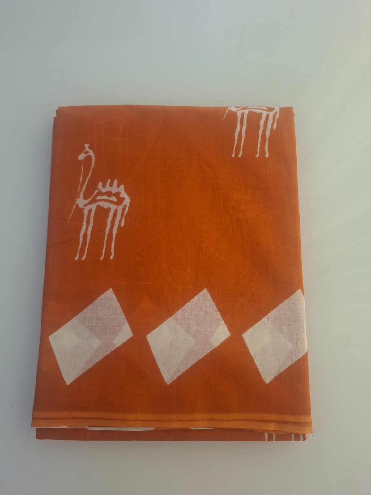 orange  bagru  mul- mul cotton saree