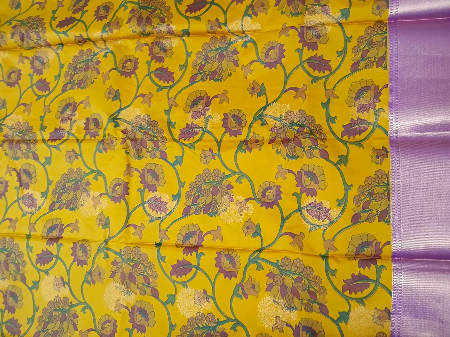 mustard kalamkari digital print semi silk saree