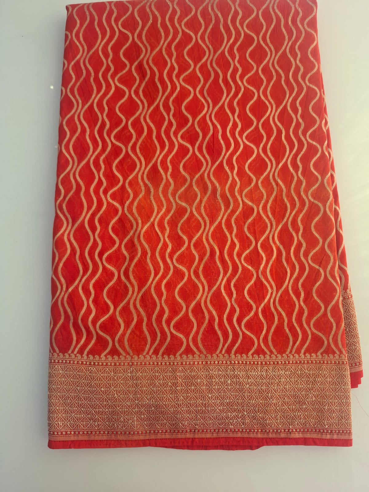 Red banrarasi pure georgette wavy line saree