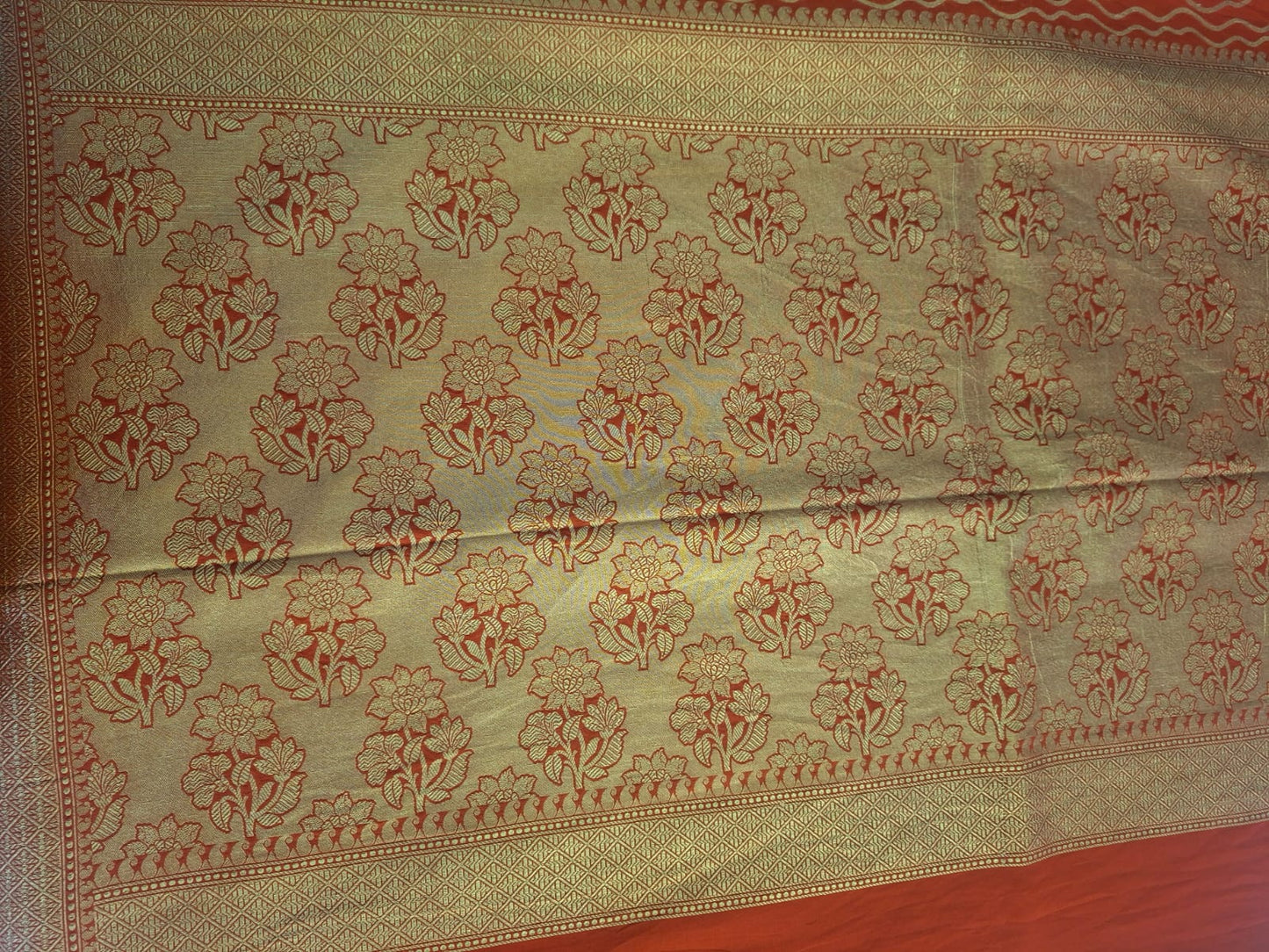 Red banrarasi pure georgette wavy line saree