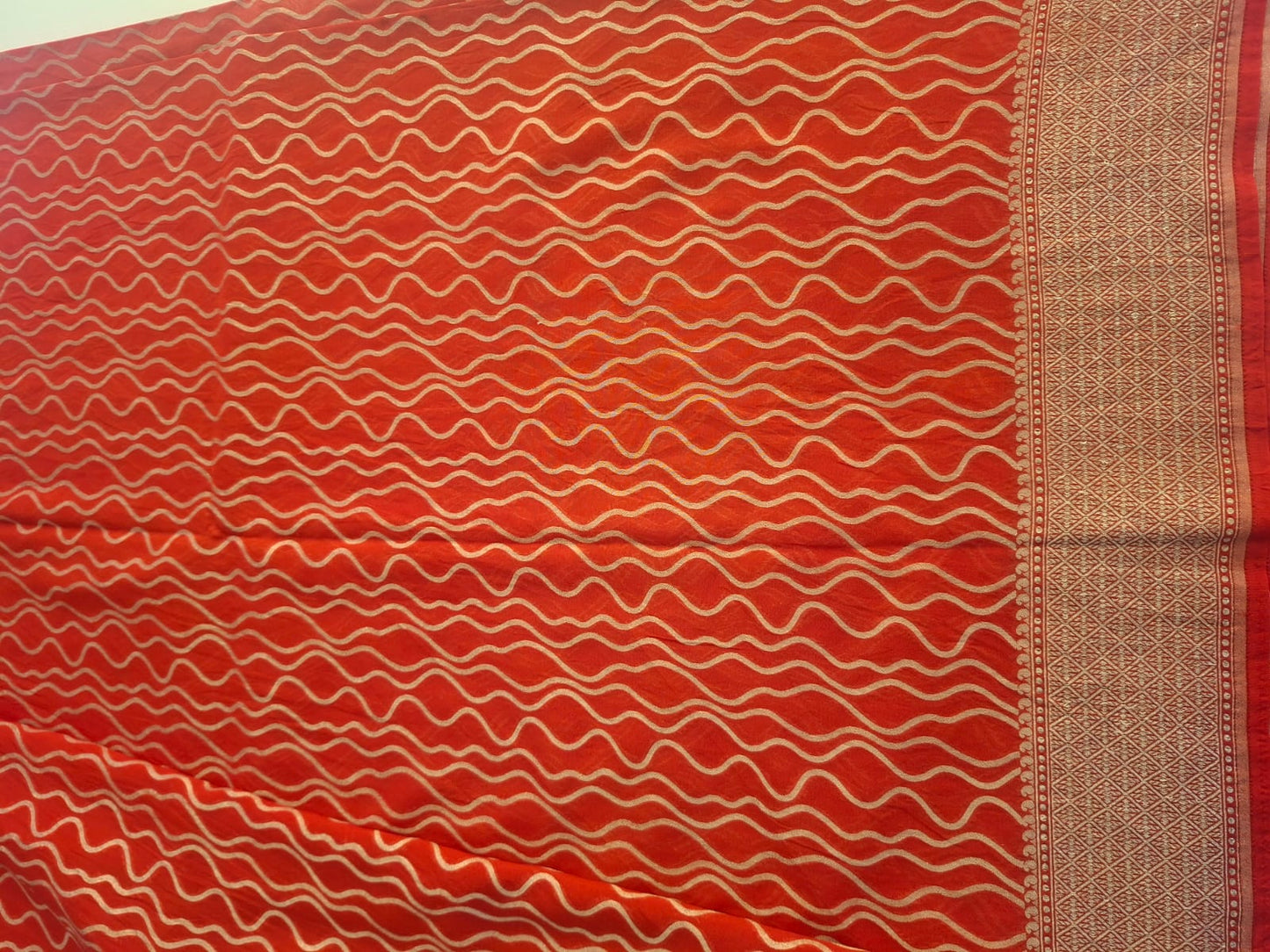 Red banrarasi pure georgette wavy line saree