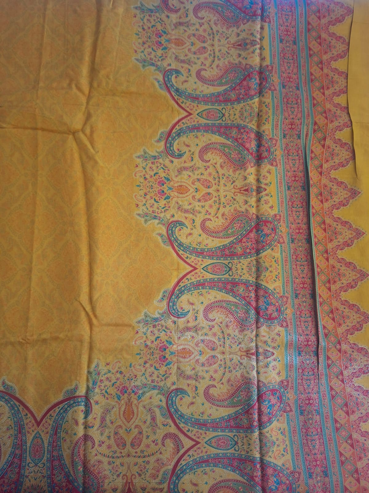 Orange satin crepe with floral print  pashimna saree