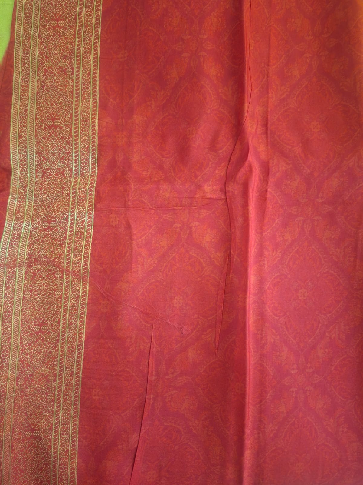 Orange satin crepe with floral print  pashimna saree