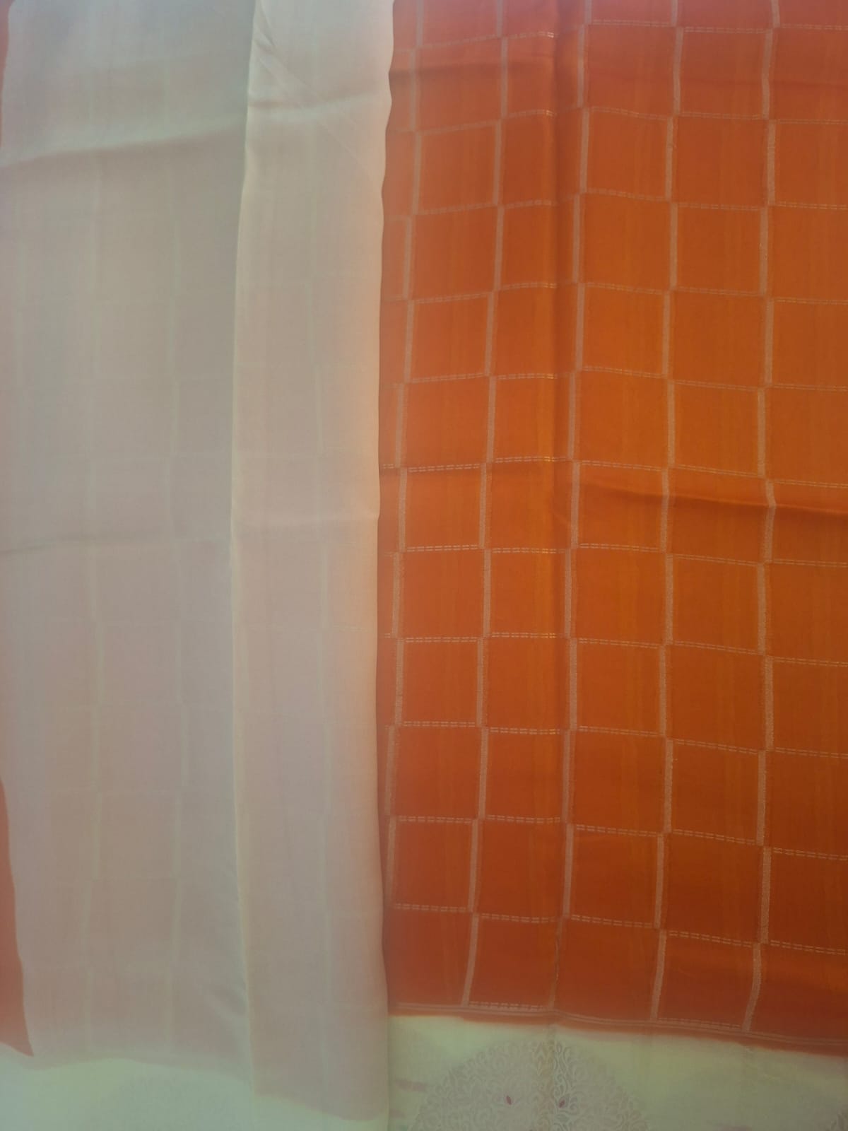 orange green mango with yellow border saree