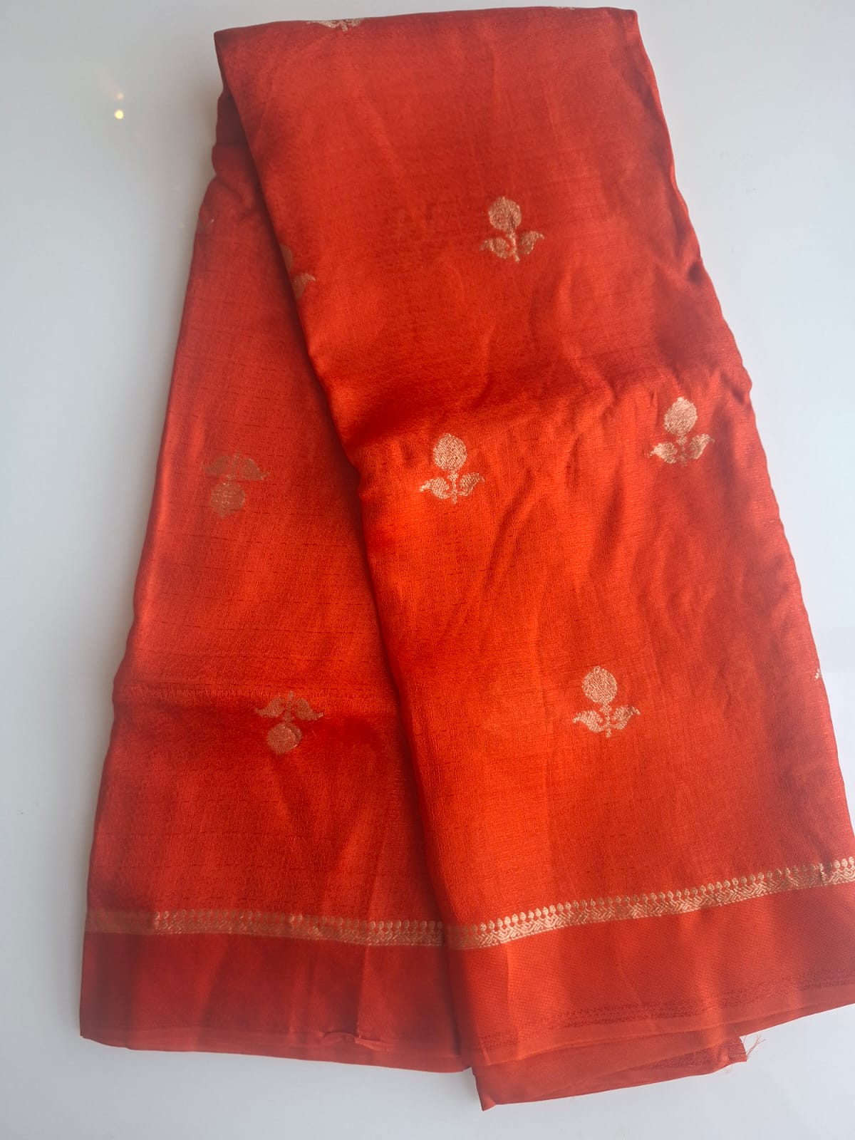 orange viscose khadi silk fabric with satin border