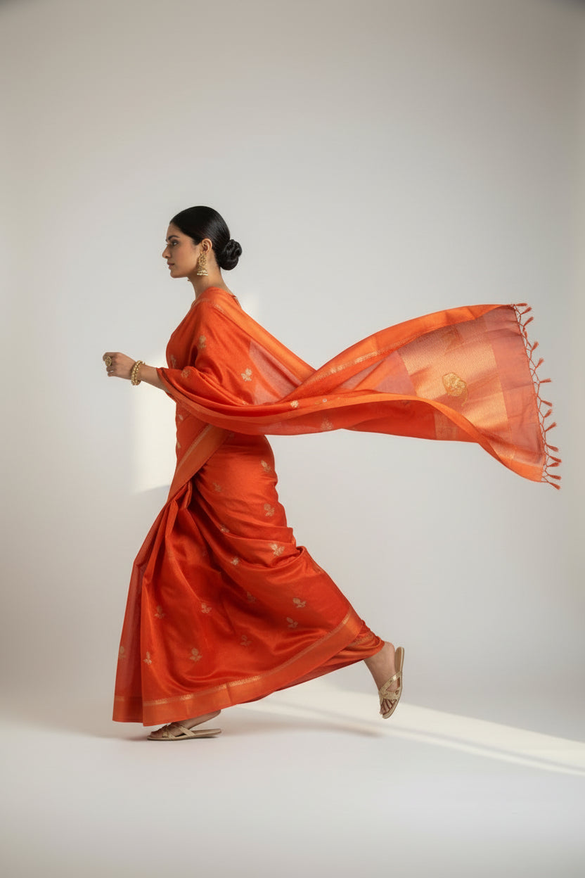 Red fabric with gold embroidery on a white background