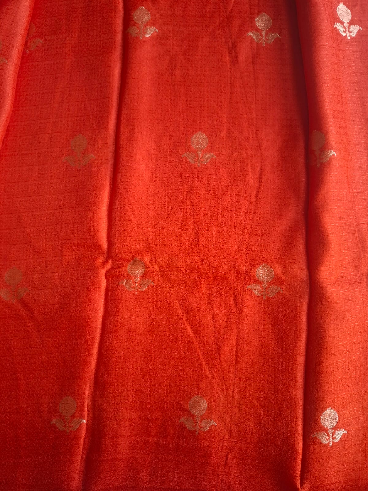 orange viscose khadi silk fabric with satin border
