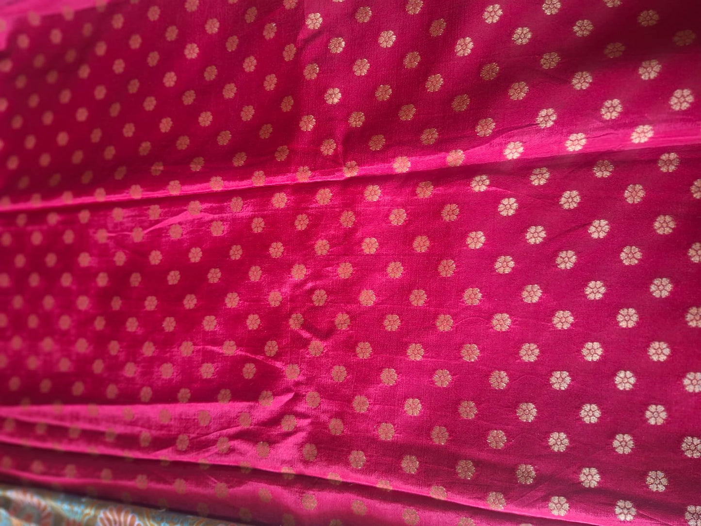 peacock Blue n red pashmina satin crape 1