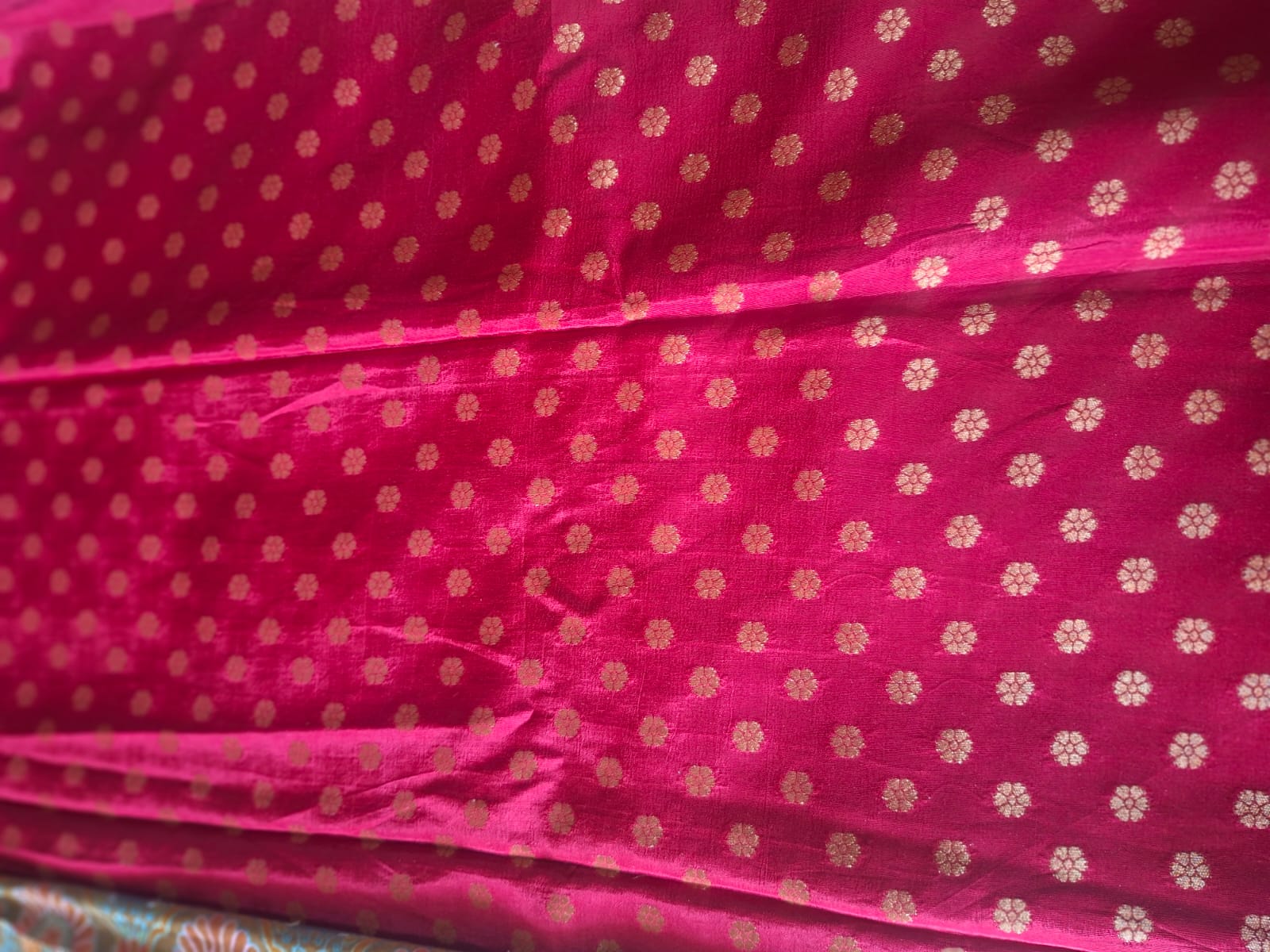 peacock Blue n red pashmina satin crape 1