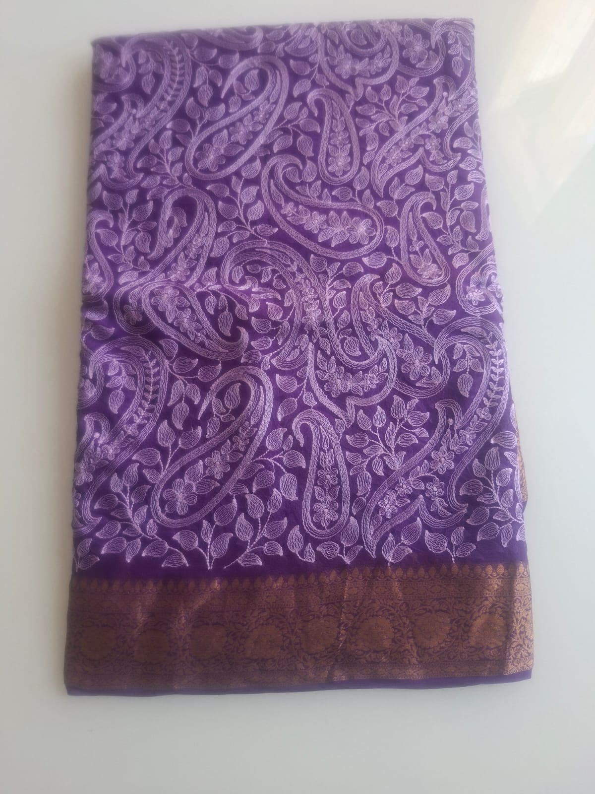 purple pure kaddi chiffon chikankari  saree