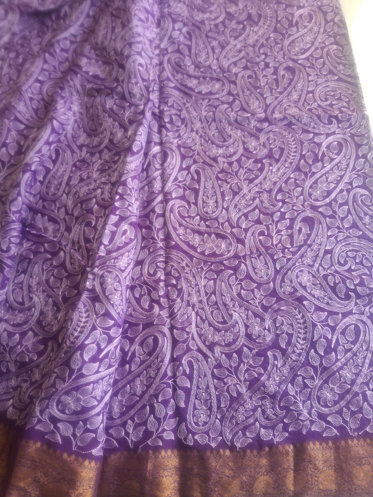 purple pure kaddi chiffon chikankari  saree