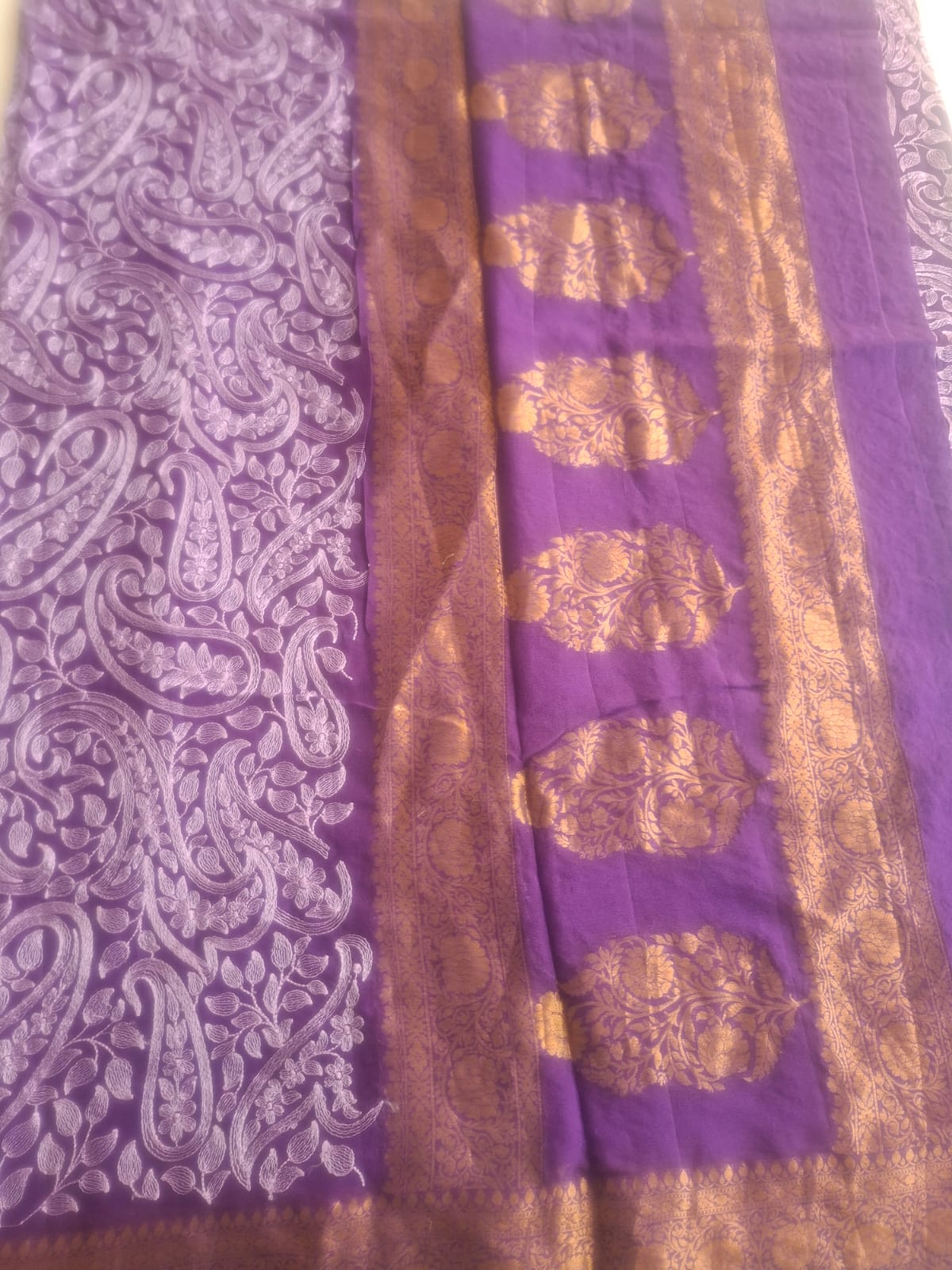 purple pure kaddi chiffon chikankari  saree