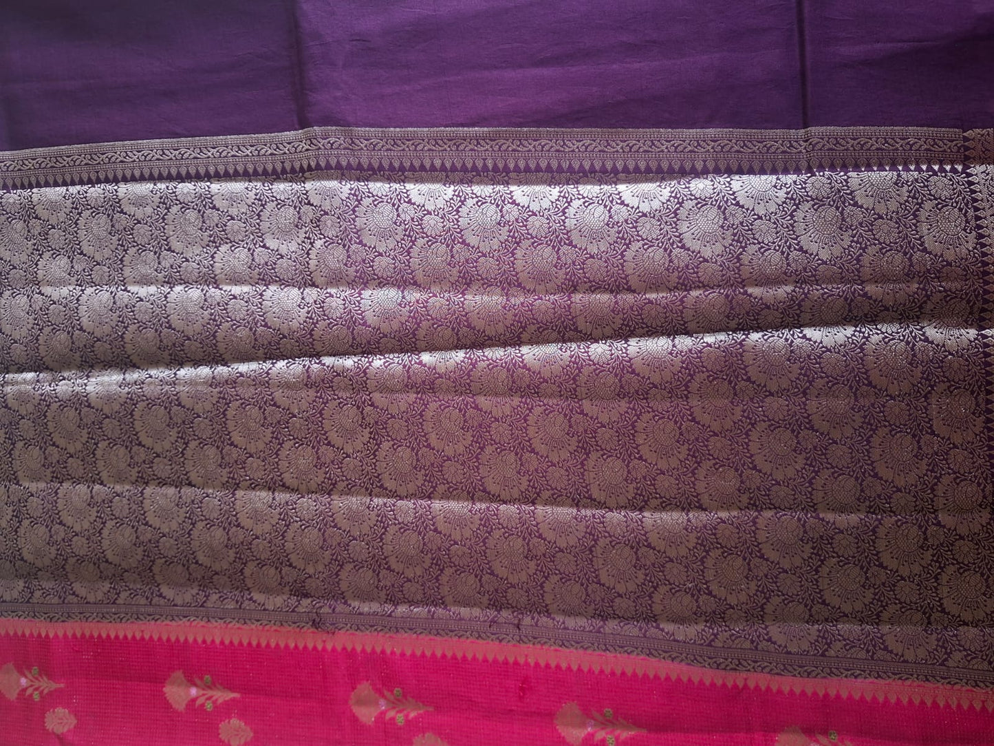 rani pink raw mango with contrast border with meenkari work saree