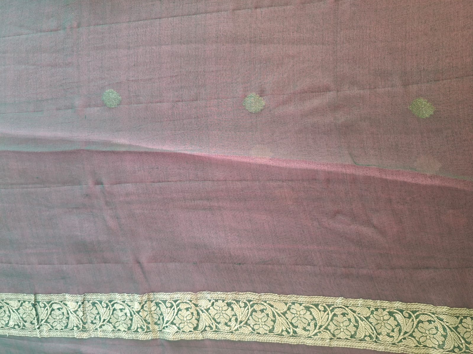pink Benaras  with green border pure chiffon saree