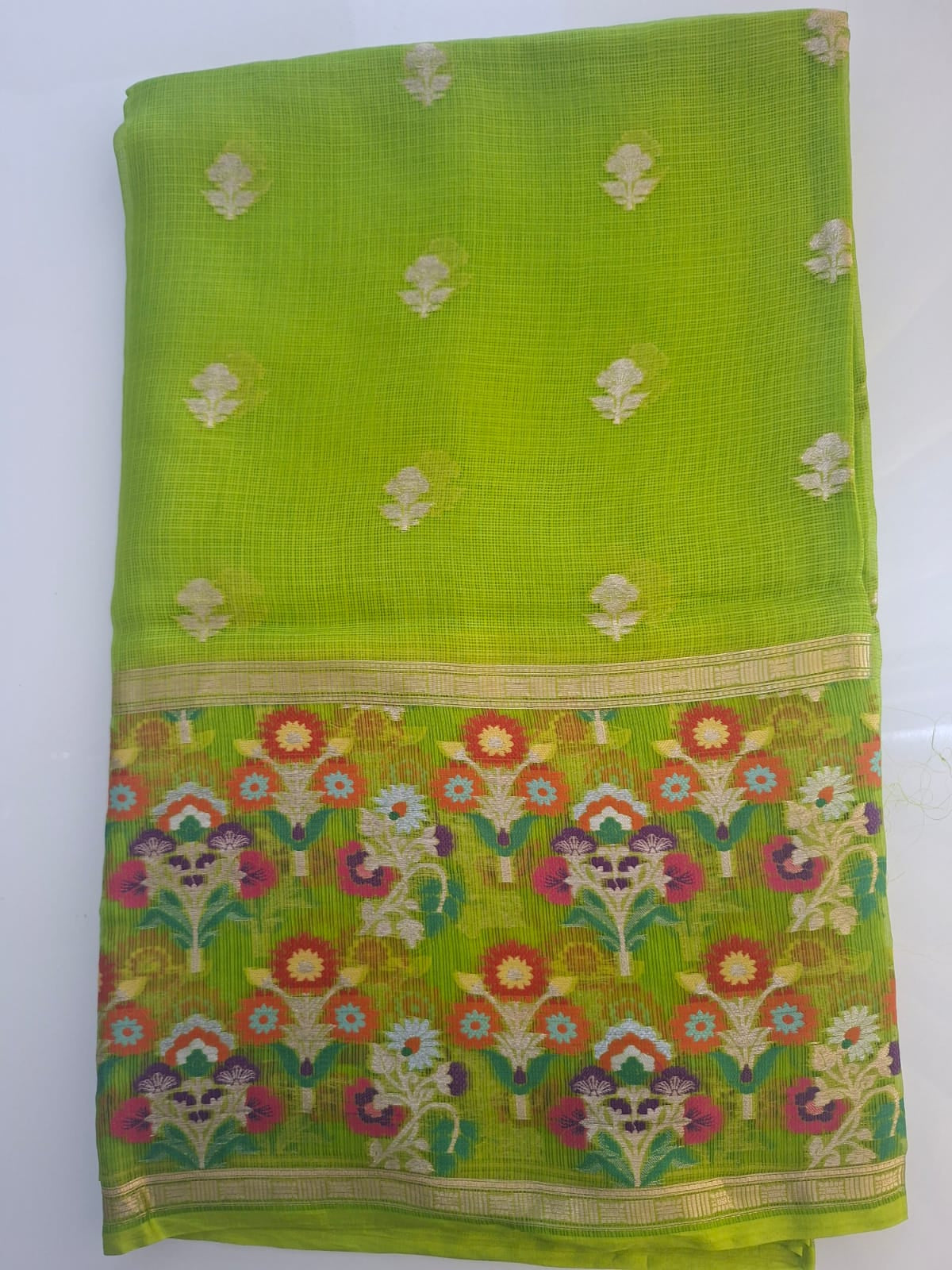 Parrot green Banarasi pure kota silk saree