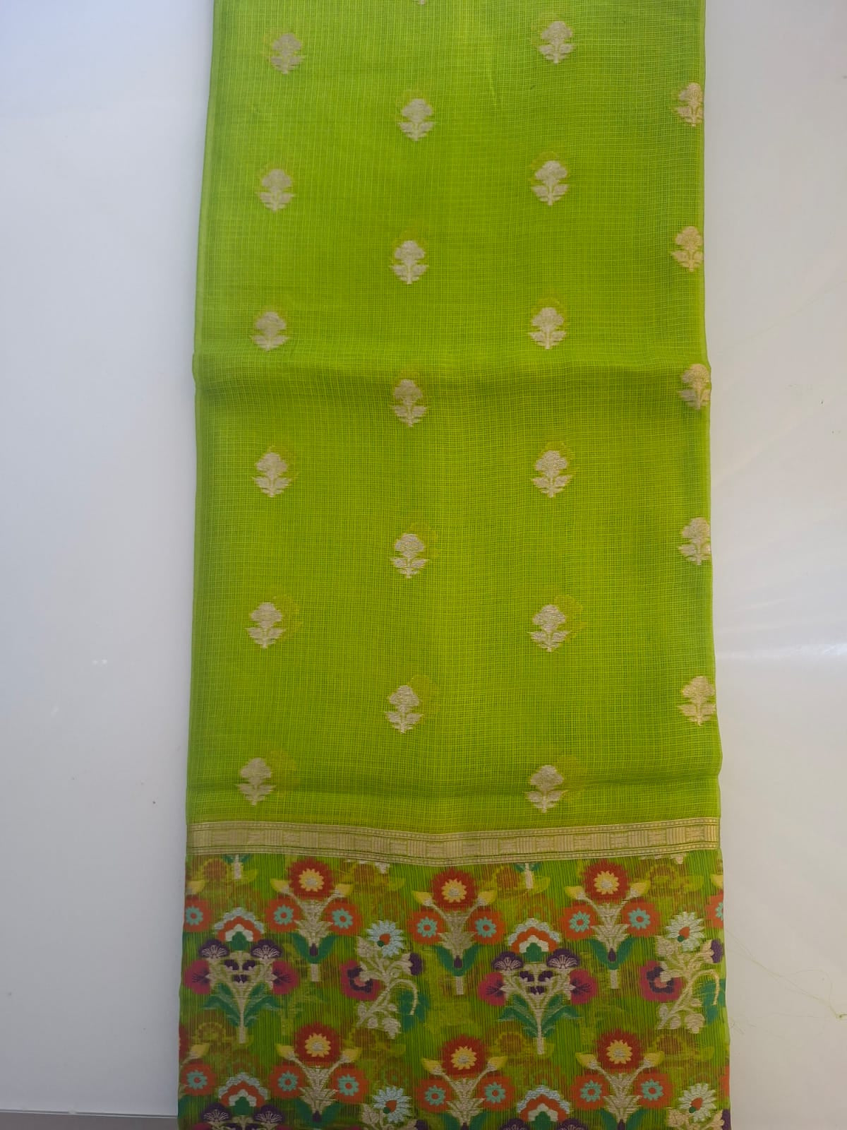 Parrot green Banarasi pure kota silk saree