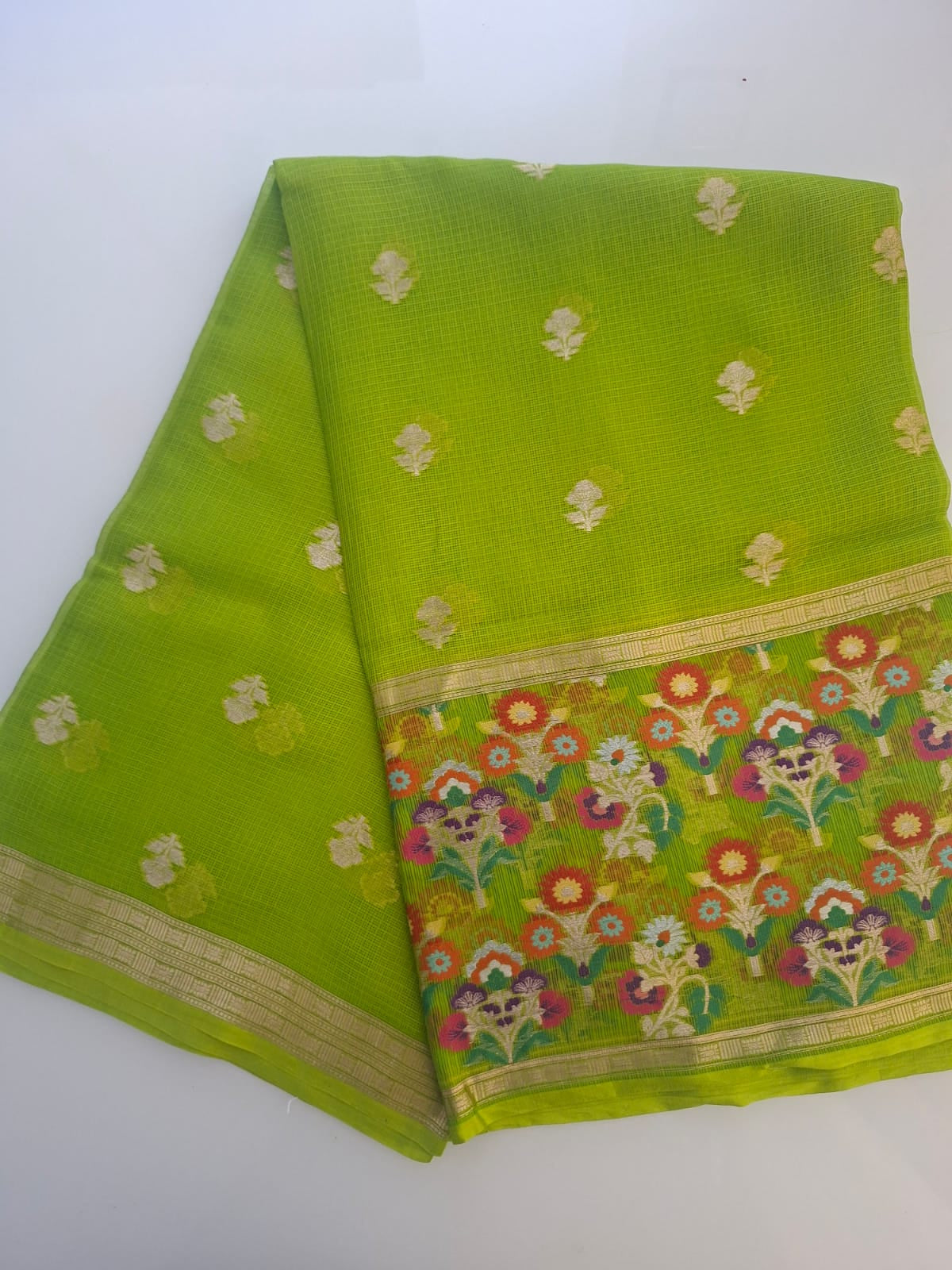Parrot green Banarasi pure kota silk saree