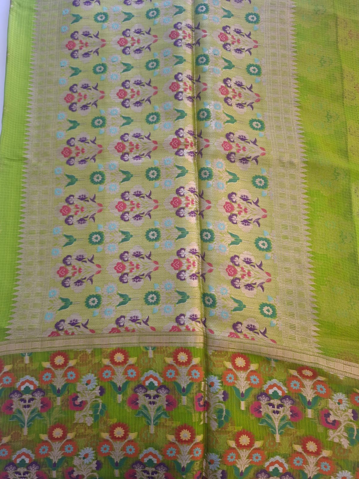 Parrot green Banarasi pure kota silk saree