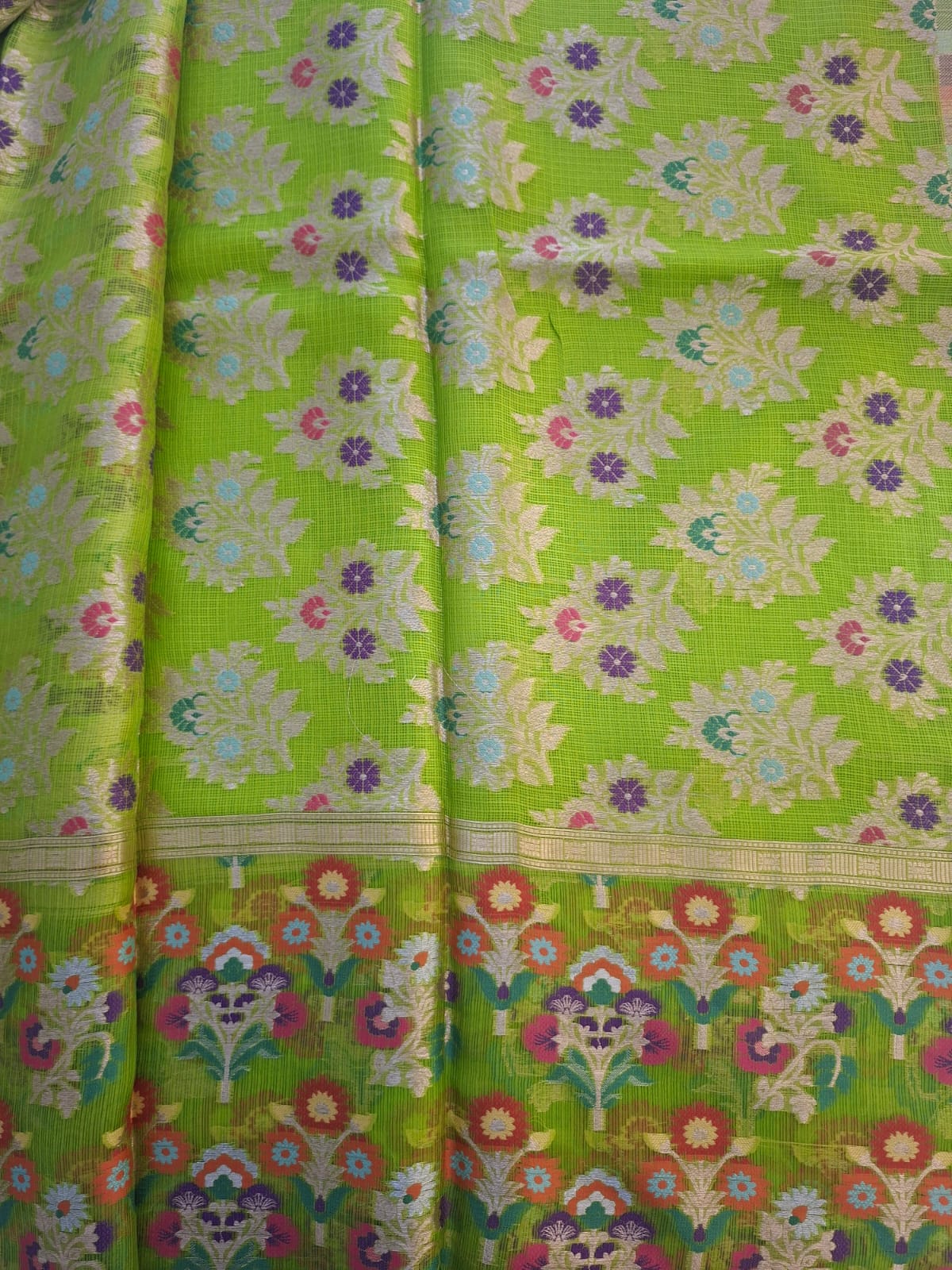 Parrot green Banarasi pure kota silk saree