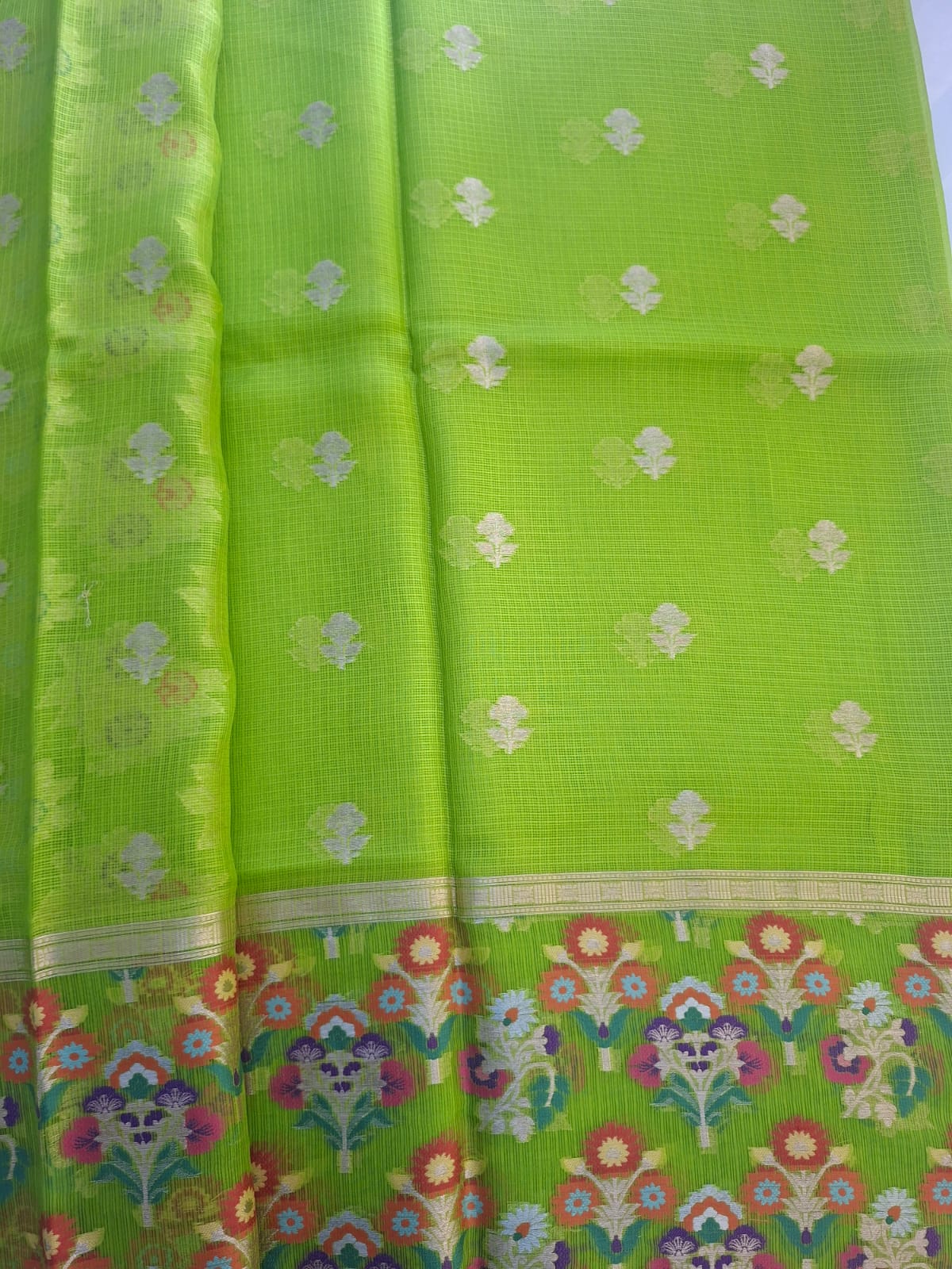Parrot green Banarasi pure kota silk saree
