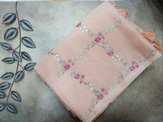 peach semi kota saree