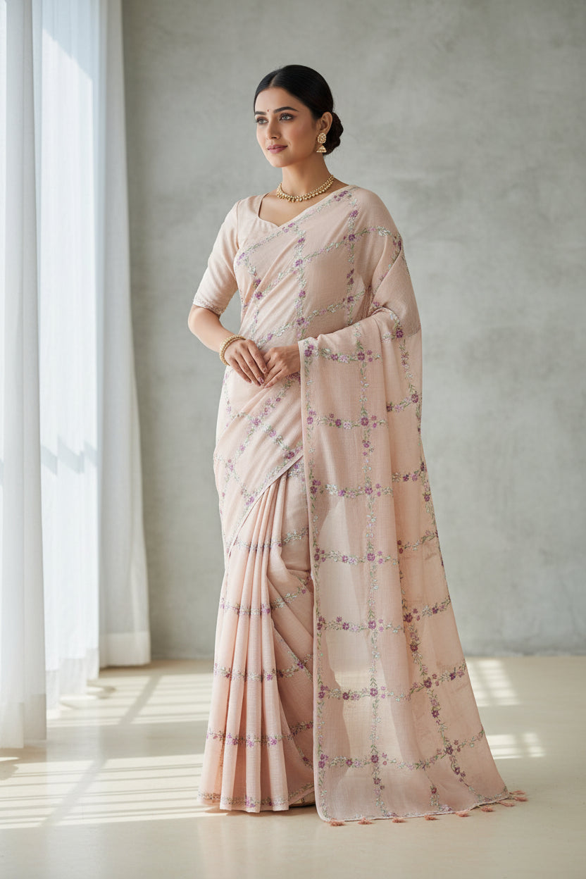 peach semi kota saree
