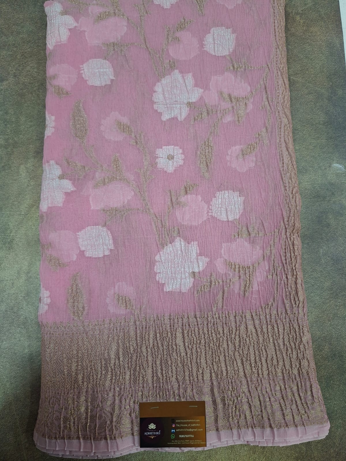 Baby pink cotton crush saree 101