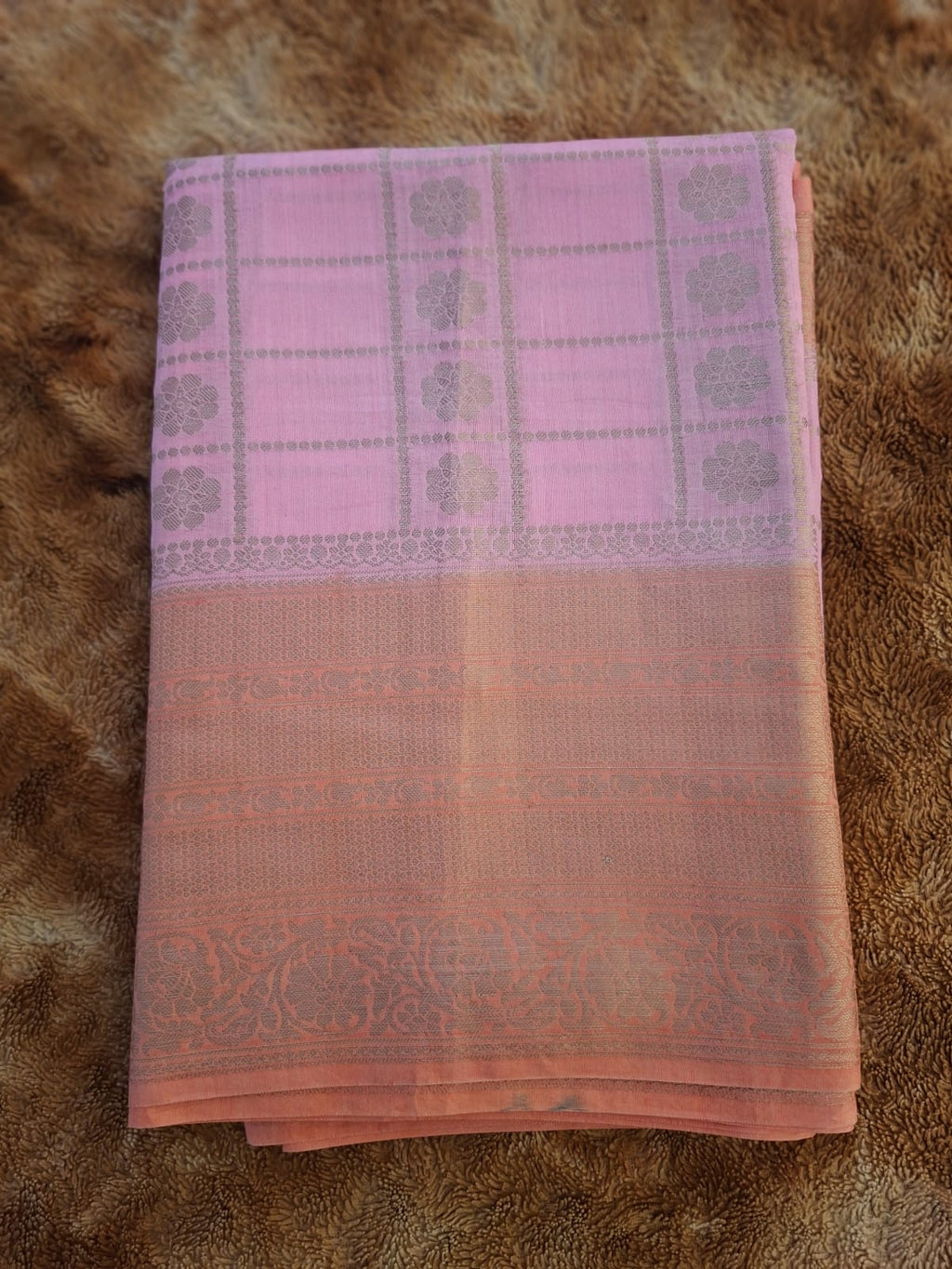 Baby pink pure chininya raw mango silk saree