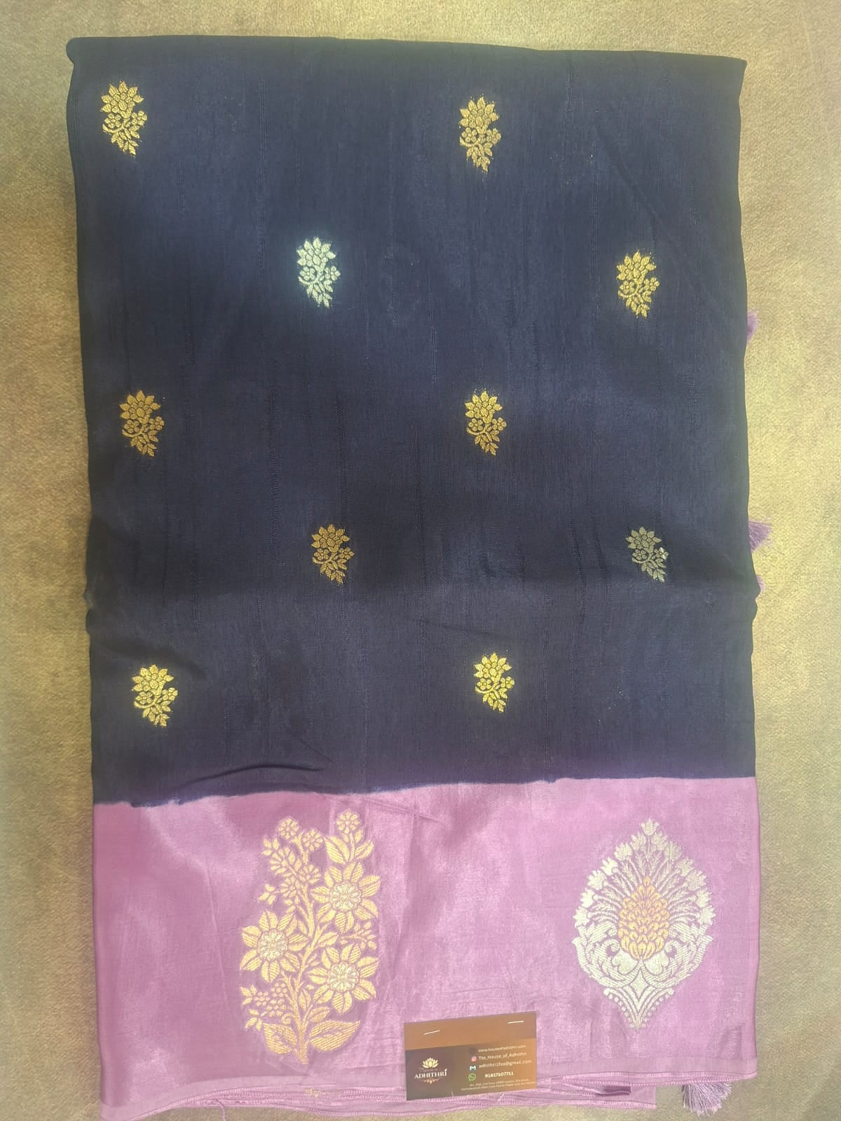 navy blue mashru satin saree