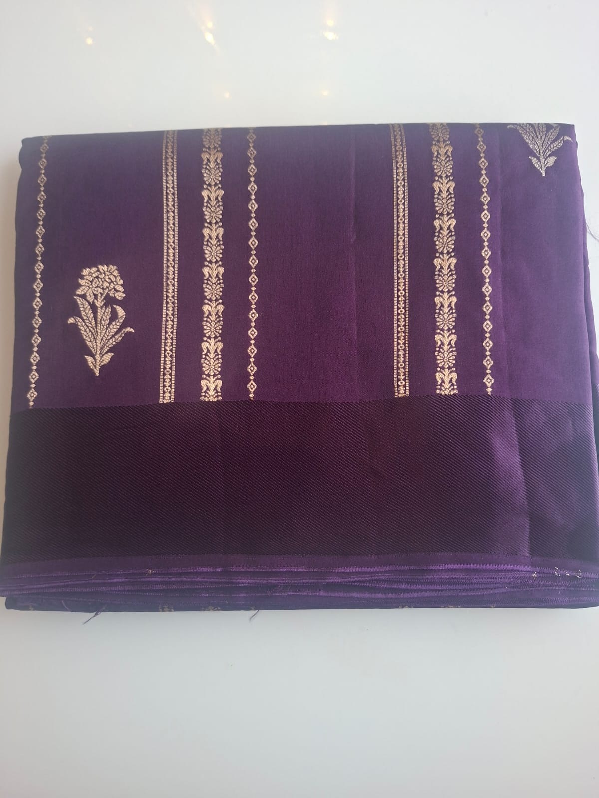 purple banarasi raw mango with satin border saree