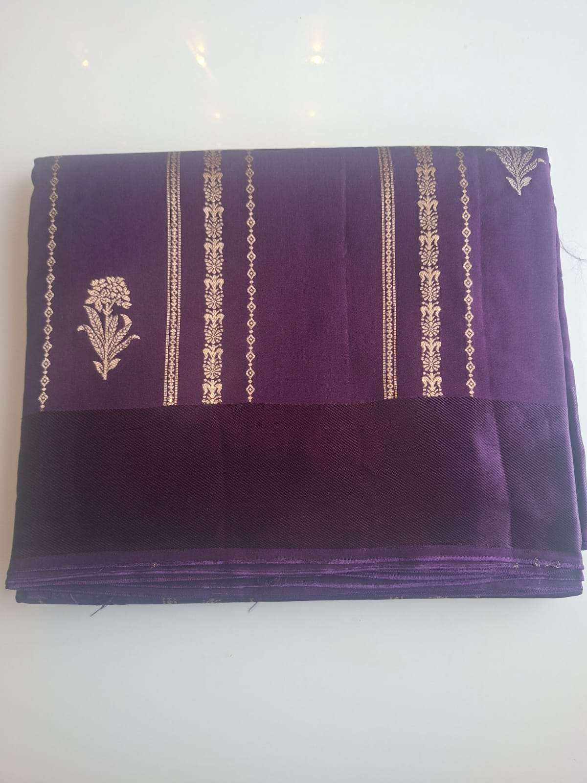 purple banarasi raw mango with satin border saree