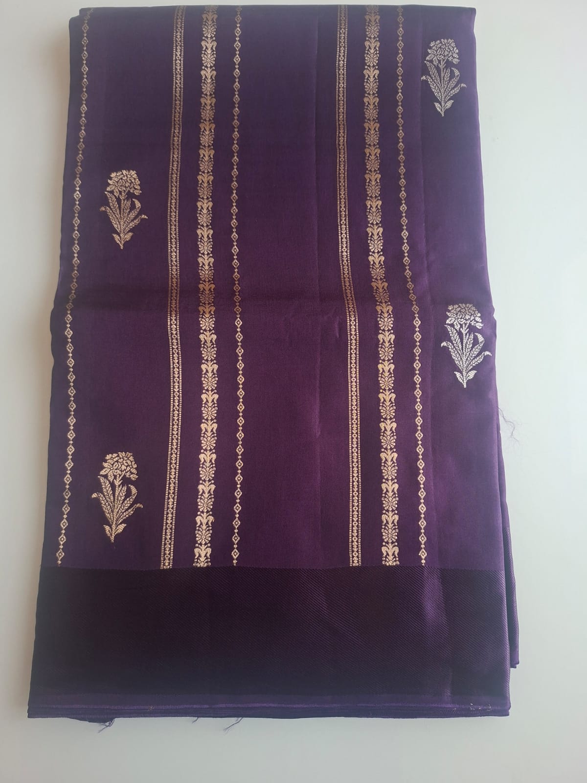 purple banarasi raw mango with satin border saree