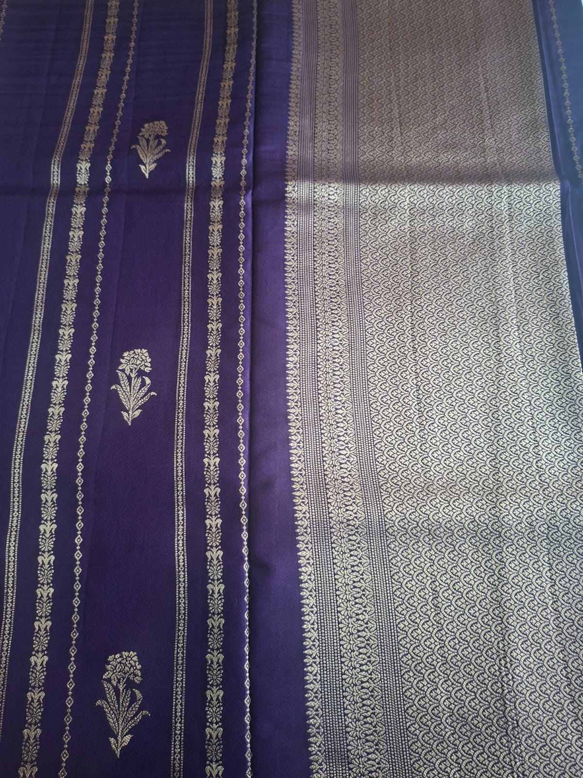 purple banarasi raw mango with satin border saree