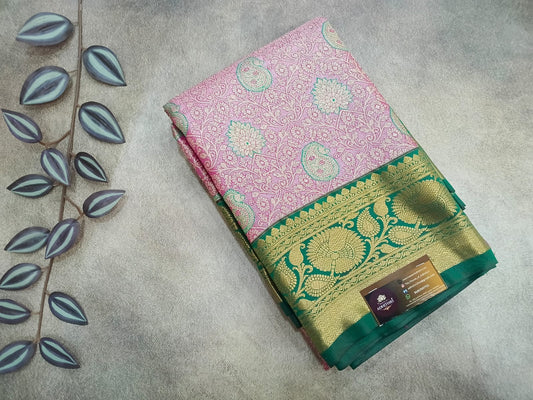 pink semi brocade silk saree
