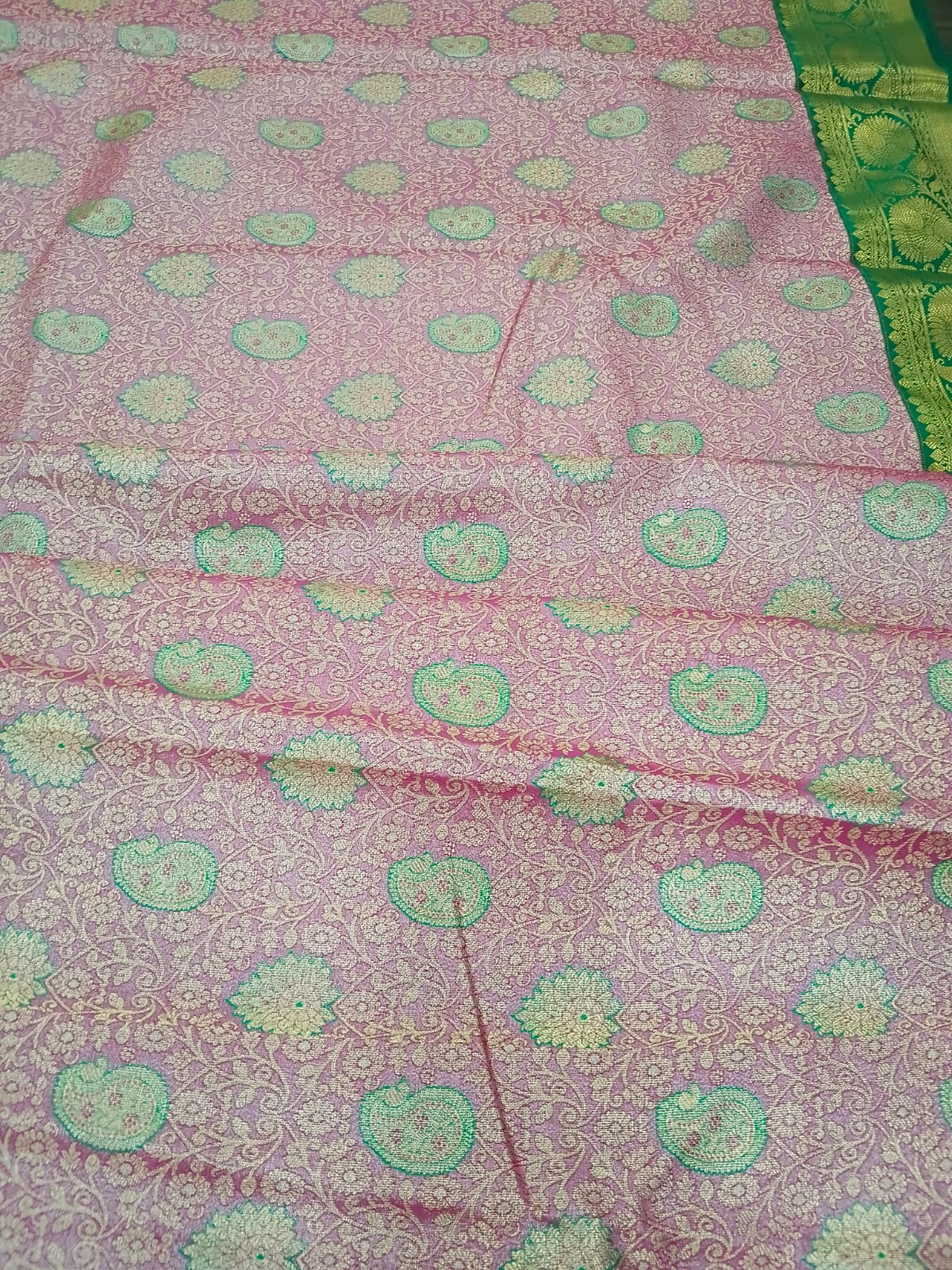 pink semi brocade silk saree